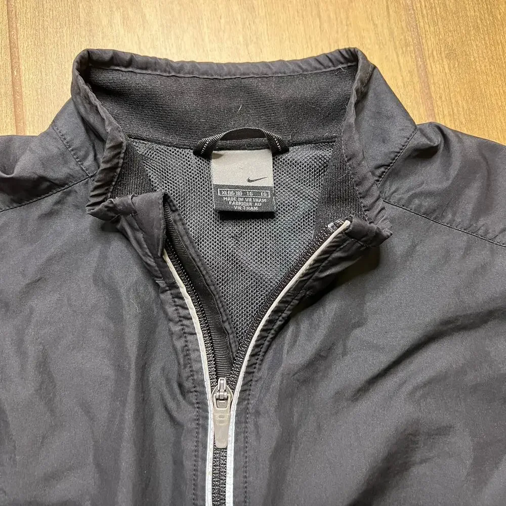 VINTAGE‎ Nike Jacket Mens XL (16-18) Black Windbreaker Running Swoosh Track